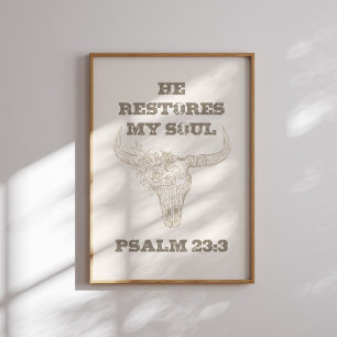 Psalm 23 3 Westerne Cowgirl Christelijke muurkunst Poster