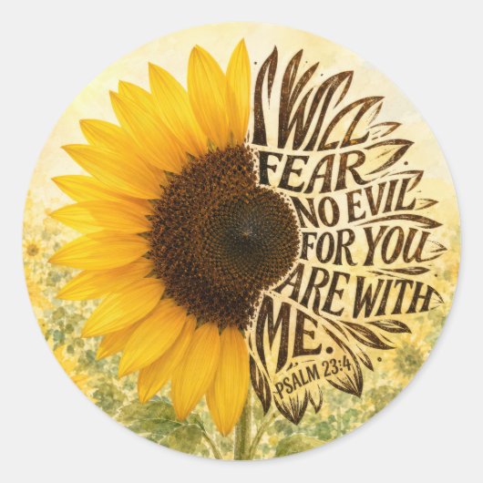 Psalm 23:4 Gele zonnebloem  Ronde Sticker (Voorkant)