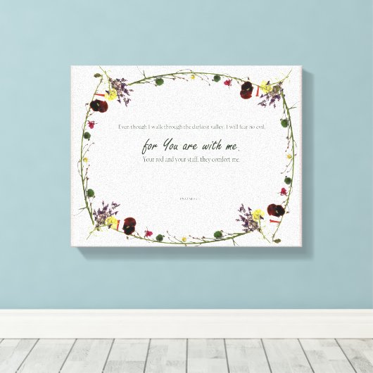 Psalm 23:4, gloeiroze verrekte canvas afdrukken (Insitu (Houten vloer))