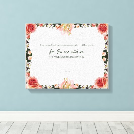 Psalm 23:4, gloeiroze verrekte canvas afdrukken (Insitu (Houten vloer))