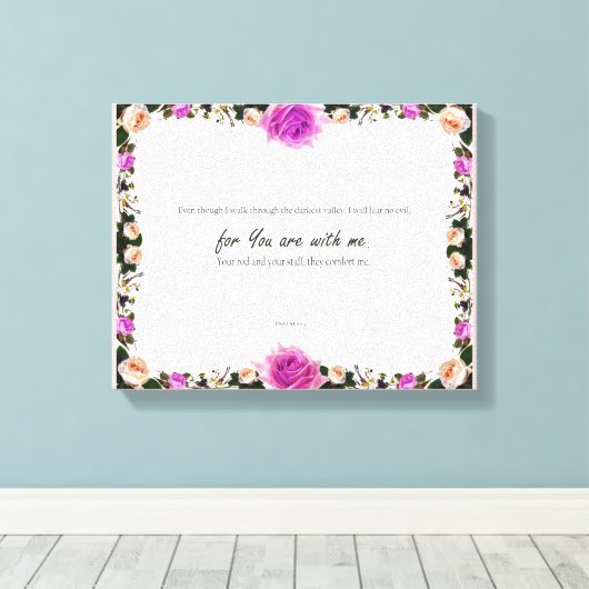 Psalm 23:4, gloeiroze verrekte canvas afdrukken (Insitu (Houten vloer))