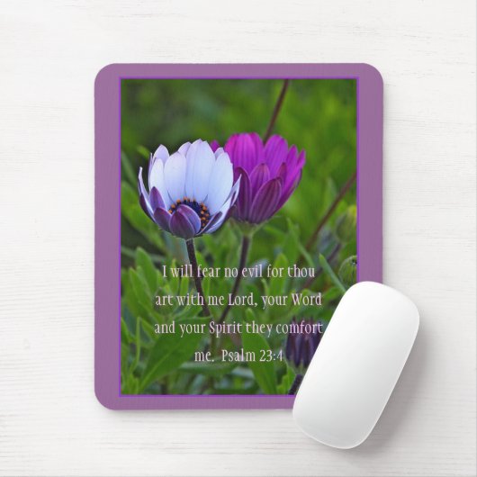 Psalm 23:4 Purple Flowers Mousepad Muismat (Met muis)