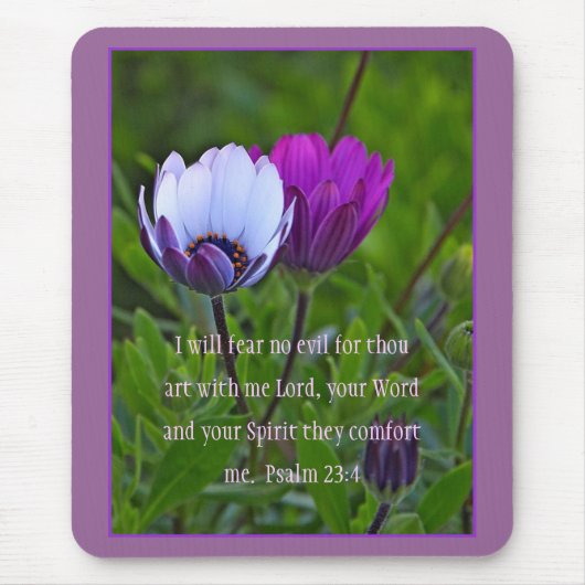 Psalm 23:4 Purple Flowers Mousepad Muismat (Voorkant)