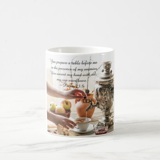 Psalm 23:5 Je hebt mijn hoofd geanoïneerd met olie Koffiemok (Center)