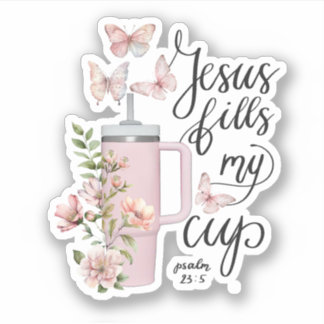 Psalm 23:5 Jesus Vult Mijn Cup Prachtige Waterverf Sticker
