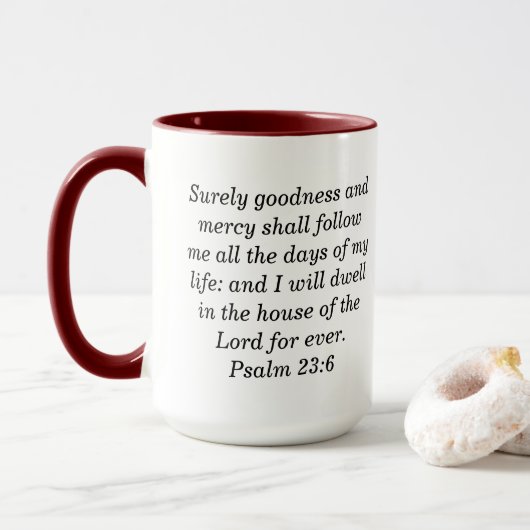 Psalm 23:6 Aangepaste Schrift Two-Tone Coffee Mok (Met donut)