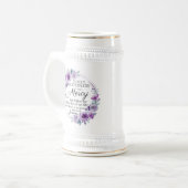 Psalm 23:6 Inspirerend Bijbelvers Paarse Bloemen Bierpul (Voorkant links)