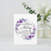 Psalm 23:6 Inspirerend Bijbelvers Paarse Bloemen Briefkaart (Staand voorkant)
