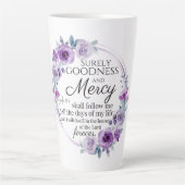 Psalm 23:6 Inspirerend Bijbelvers Paarse Bloemen Latte Mok (Voorkant)