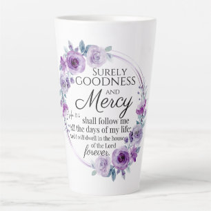Psalm 23:6 Inspirerend Bijbelvers Paarse Bloemen Latte Mok