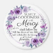 Psalm 23:6 Inspirerend Bijbelvers Paarse Bloemen Magneet (Voorkant)