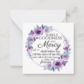 Psalm 23:6 Inspirerend Bijbelvers Paarse Bloemen Notitiekaartje (Voorkant)