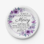 Psalm 23:6 Inspirerend Bijbelvers Paarse Bloemen Papieren Bordje (Voorkant)