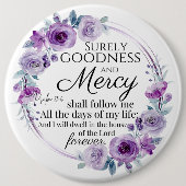 Psalm 23:6 Inspirerend Bijbelvers Paarse Bloemen Ronde Button 6,0 Cm (Voorkant)