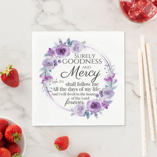 Psalm 23:6 Inspirerend Bijbelvers Paarse Bloemen Servet (Insitu)
