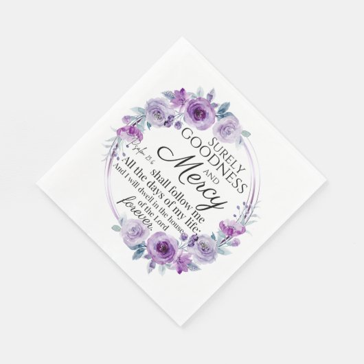 Psalm 23:6 Inspirerend Bijbelvers Paarse Bloemen Servet (Hoek)