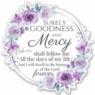 Psalm 23:6 Inspirerend Bijbelvers Paarse Bloemen Sticker