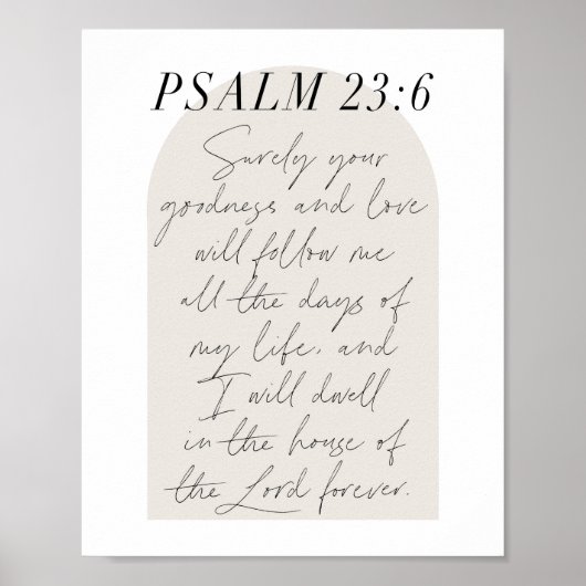 Psalm 23:6 Minimale Boho Beige Arch Script Poster (Voorkant)