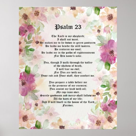 Psalm 23 - Bible Scripture Text Waterverf Flowers Poster (Voorkant)