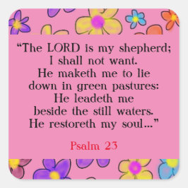 Psalm 23 Bijbel Gebed Bloem Roze Vierkante Sticker