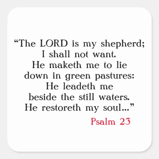 Psalm 23 Bijbel Schrift Vierkante Sticker (Voorkant)