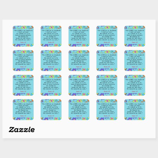 Psalm 23 Bijbelgebed Bloem Blauw Vierkante Sticker (Vel)