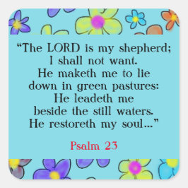 Psalm 23 Bijbelgebed Bloem Blauw Vierkante Sticker