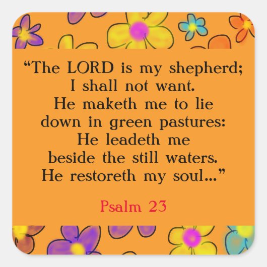 Psalm 23 Bijbelgebed Bloem Geel Vierkante Sticker (Voorkant)
