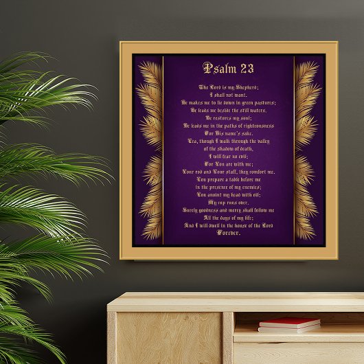 Psalm 23 Bijbelscriptie Gold Feathers Gicleé Poster