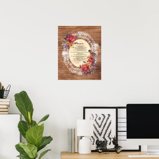 Psalm 23 Bijbelscripttekst Verhard hout Poster (Thuiskantoor)