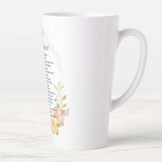 Psalm 23 Bijbelse Schrift Geel Bloemen Lijst Latte Mok (Rechts)