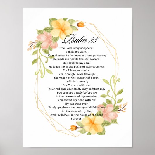 Psalm 23 Bijbelse Schrift Geel Bloemen Lijst Poster (Voorkant)