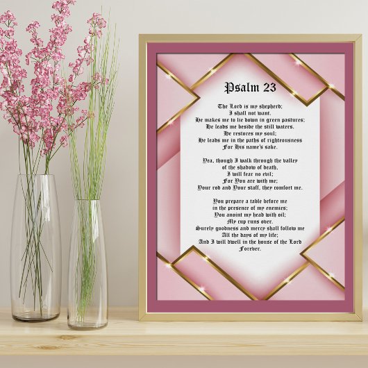 Psalm 23 Bijbeltekst met roze en gouden P Poster
