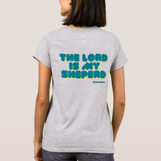 Psalm 23 blauwgroen tekst shirt voor vrouwen (Achterkant)