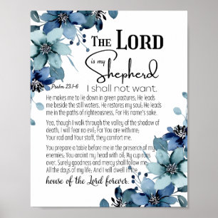 Psalm 23 De Heer is mijn Herder Blauwe Bloemen Poster