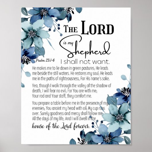 Psalm 23 De Heer is mijn Herder Blauwe Bloemen Poster (Voorkant)