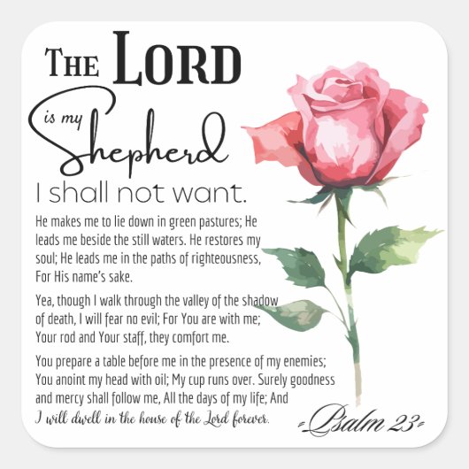 Psalm 23 De Heer is mijn Herder Vierkante Sticker (Voorkant)