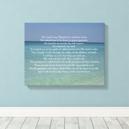 Psalm 23 De Heer is mijn Shepherd Beauful Beach Canvas Afdruk (Insitu (Houten vloer))