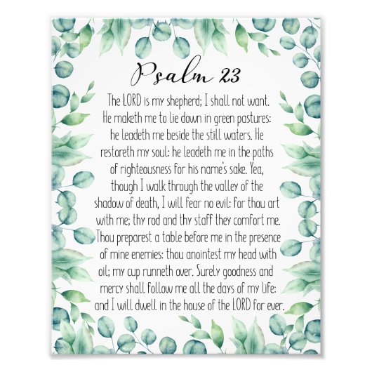Psalm 23 De Heer is mijn Shepherd, Eucalyptus Foto Afdruk (Voorkant)