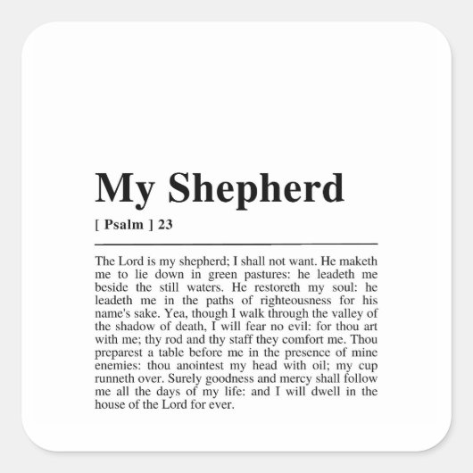 Psalm 23 De Heer is mijn Shepherd Vierkante Sticker (Voorkant)