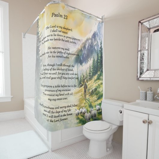 Psalm 23 - douchegordijn met Bijbeltekst (In situ)