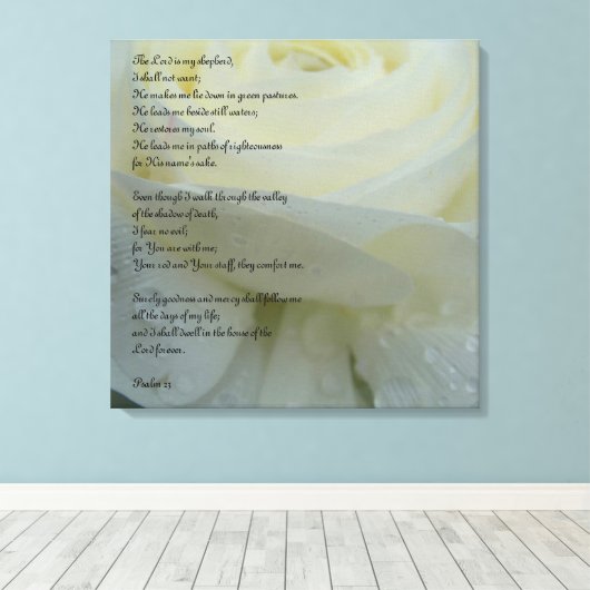 Psalm 23 Gedrukt op een wit ventilatorcanvas Canvas Afdruk (Insitu (Houten vloer))