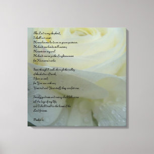Psalm 23 Gedrukt op een Witte Bloem Canvas Afdruk