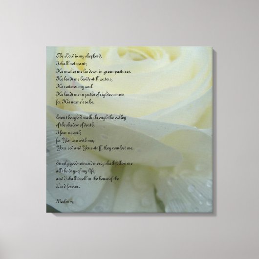 Psalm 23 Gedrukt op een Witte Bloem Canvas Afdruk (Voorkant)