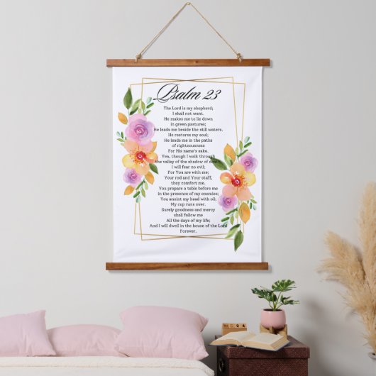 Psalm 23 Geometrische Bloemen Lijst Schrift Hangend Wandkleed (Slaapkamer)