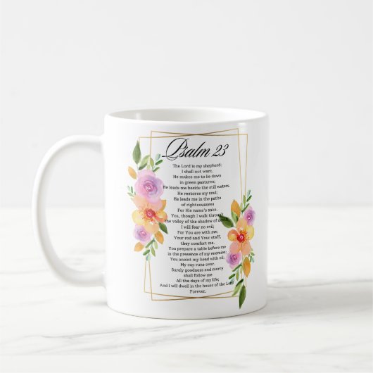 Psalm 23 Geometrische Bloemen Lijst Schrift Koffiemok (Links)