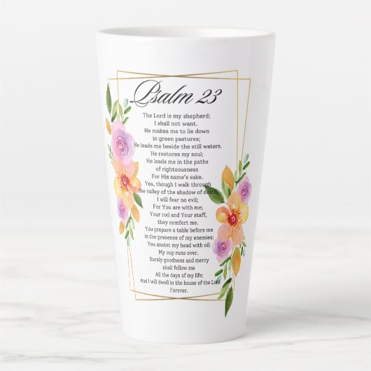 Psalm 23 Geometrische Bloemen Lijst Schrift Latte Mok (Voorkant)