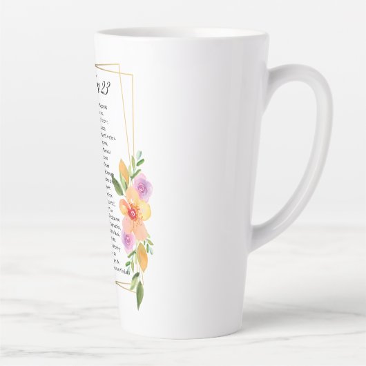 Psalm 23 Geometrische Bloemen Lijst Schrift Latte Mok (Rechts)