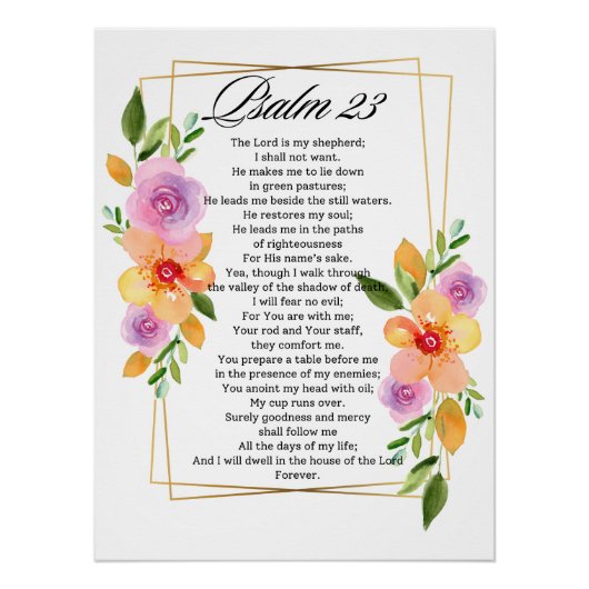 Psalm 23 Geometrische Bloemen Lijst Schrift Perfect Poster (Voorkant)