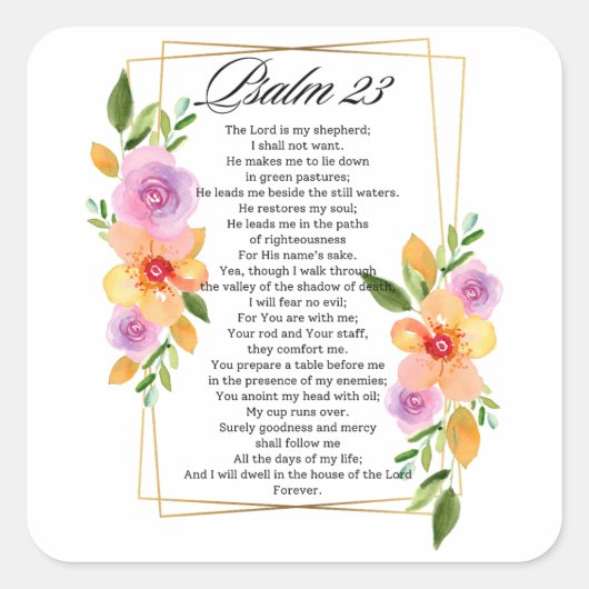 Psalm 23 Geometrische Bloemen Lijst Schrift Vierkante Sticker (Voorkant)